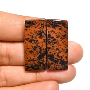 Natürlicher Mahagoni Obsidian Edelstein 36,00 kt ausgefallener Cabochon Paar 31 x 13 x 5 mm - Bild 1 von 6