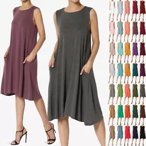 Vestido TheMogan S~3X Sin Mangas Cuello Redondo Hasta la Rodilla Línea A Jersey Bolsillo Columpio - Imagen 1 de 162
