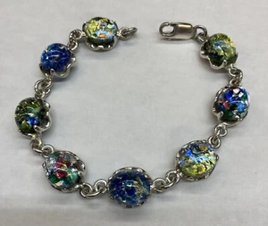 Mexican Silver Vintage Dichroic Glass Bracelet - Picture 1 of 5