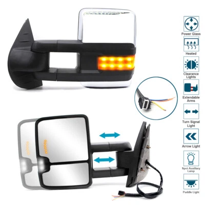 Pair Tow Mirrors for 08-13 Chevy Silverado 1500 2500 Power Heated Signal Chrome - Image 1 of 4