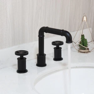 3 Holes Bathroom Basin Sink Mixer Faucet Matte Black 2 Handles Deck Mounted Taps - Picture 1 of 12