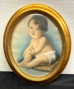 Marco de vidrio burbuja convexo de madera ovalada victoriana vintage bebé niña 12”X10”X2” - Imagen 1 de 4