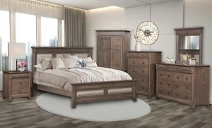 Amish 6-Pc Bedroom Set Coastal Transitional Solid Wood Queen King Upholstered - Picture 1 of 6