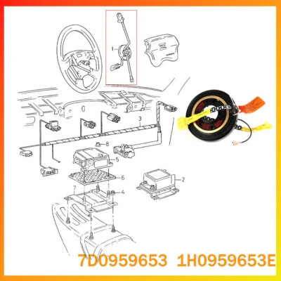 Für VW T4 MULTIVAN CARAVELLE AIRBAG SCHLEIFRING WICKELFEDER 1H0959653E 7D0959653 - Bild 1 von 4