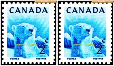 2x CANADA 1953 CANADIAN WILDLIFE POLAR BEAR MINT FACE 4 CENT VINTAGE STAMP LOT - Image 1 of 4