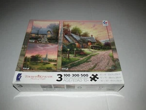 Ceaco Thomas Kinkade Paintings Deluxe 3 In 1 100 300 500 Piece Jigsaw Puzzle Set - Picture 1 of 5