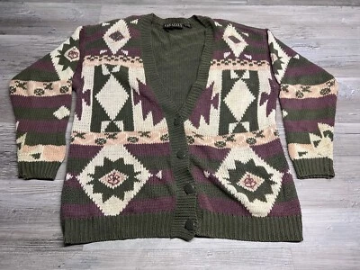 Cárdigan Vintage Geométrico Azteca Suéter Tarazzia Mujer Talla XL Almohadillas para el Hombro Foto 1 de 4