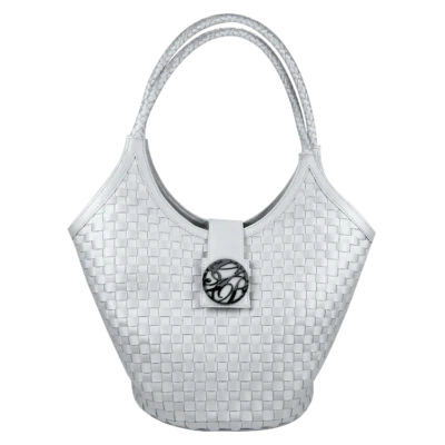 Bolso de Mano Glam Rock Blanco con Emblema Tono Plateado Techno Seda Con Imán GRHB001-02 Foto 1 de 3