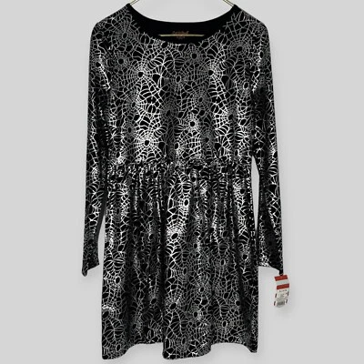 Cat & Jack Spider Web Dress Kids XL 14/16 Black Halloween Silver Metallic Spooky - Image 1 of 4