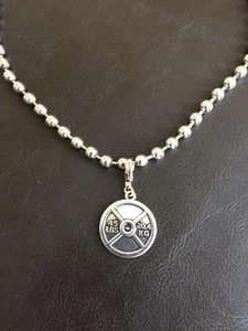 Fitness Choker silvertone beaded Necklace with Weight Plate Charm - Picture 1 of 1
