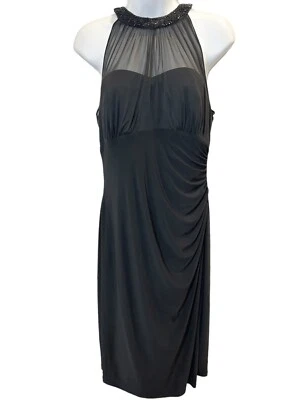 LAUREN RALPH LAUREN Halter Dress SIZE 10 Black Midi Sheer Ruched Sheath Coctail - Image 1 of 4