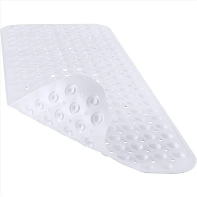 Alfombra de ducha antideslizante blanca grande con ventosas para máxima seguridad - 40x16 Foto 1 de 4