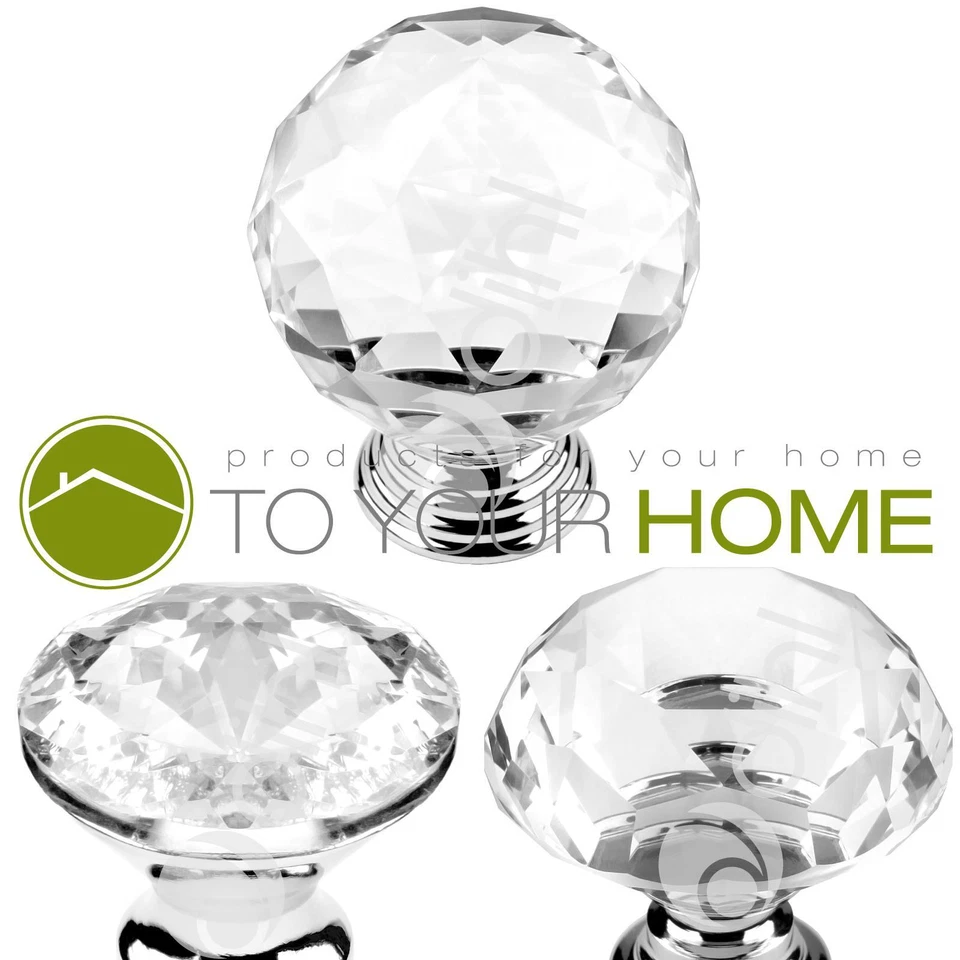 Dihl Globe Crystal Door Knobs Diamond Glass Clear Cabinet Drawer Wardrobe Handle - Image 1 of 1