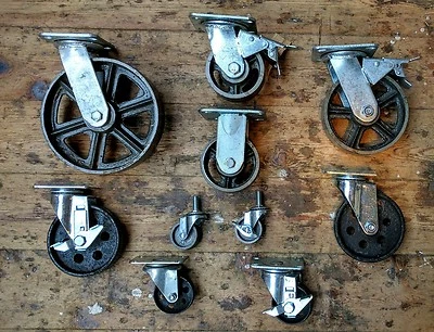UNIT 10 Industrial furniture metal castors with cast iron caster wheel vintage available