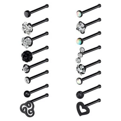 16Pcs Multicolor 316L Steel Straight Nose Bone Stud Ring 2MM 3MM 4MM 5MM Top 20G - Image 1 of 4