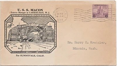 1933 USS Macon Leaves Hanger at Lakehurst, NJ for Sunnyvale CA. Zeppelin - Image 1 of 2