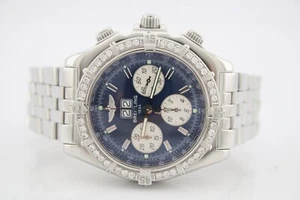 Breitling Crosswind Special Steel Blue Dial Diamond Encrusted 43mm Watch A44355 - Picture 1 of 13