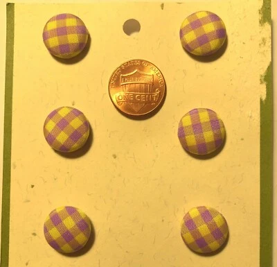 Set of 6 MIDORI Fabric Covered Domed Shank Buttons Lilac Yellow 5/8" 15.5mm 9929 - Image 1 of 2
