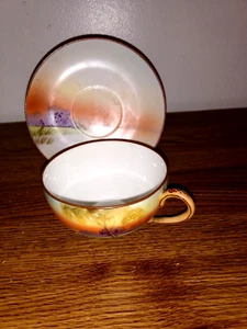 Noritake N2740 Flat Cup & Saucer Set Tree, House, Meadow Scene Vintage - Picture 1 of 5