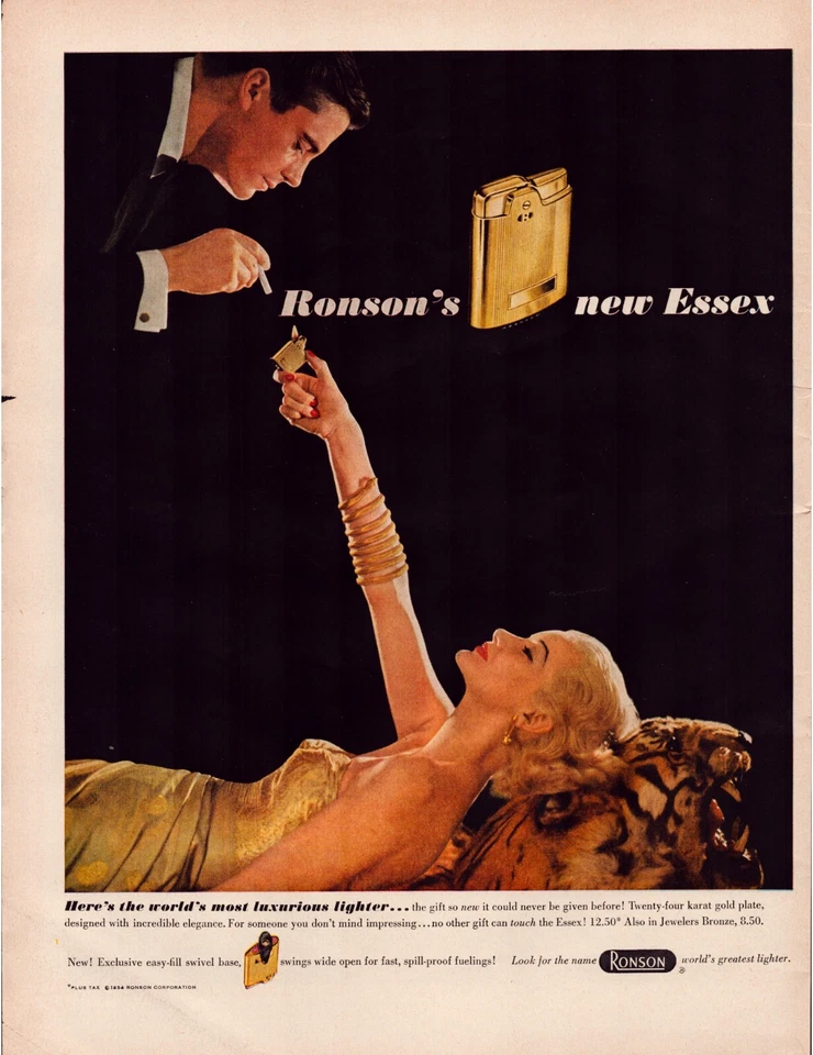 Anuncio impreso Ronson Lighter 1954 Essex Tobacco página completa revista grande 10,5"x13,5" Foto 1 de 1