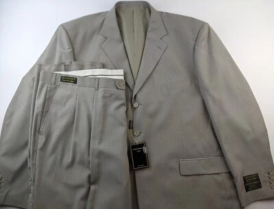 NEW Giorgio Fiorelli Super 120's 2-Piece Suit Jacket Pant 56 Light Gray Pleated - Image 1 of 4