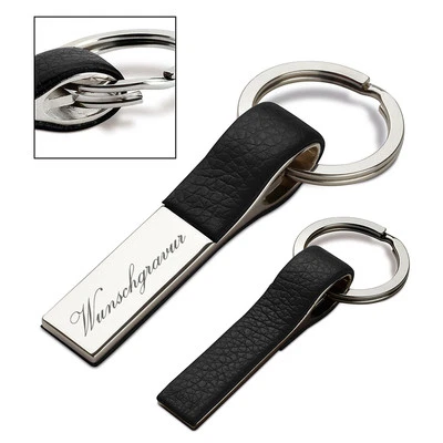 Metallo Portachiavi IN Combinazione Con Pelle Personalizzato con Incisione - Immagine 1 di 2