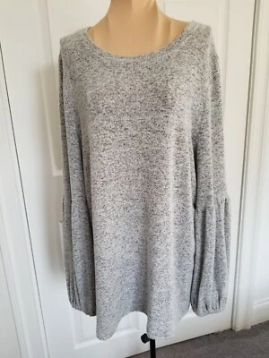Kensie Womens Gray Marled Soft Knit Round Neck Balloon Sleeve Sweater Top Size L - Image 1 of 4
