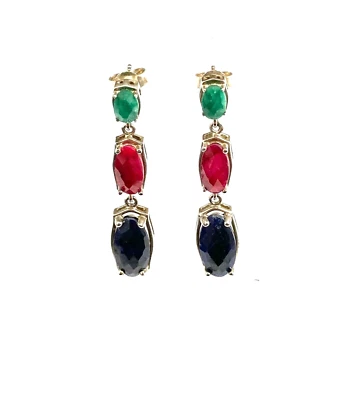 Ohrstecker Harry Ivens IV Saphir Rubin Smaragd oval 925er Sterling Silber 4,2 cm - Bild 1 von 4