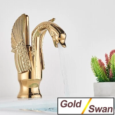 Bathroom Single Handle Basin Waterfall Sink Mixer Tap Gold Swan Brass Faucet