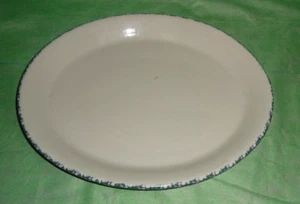 Roseville Henn Pottery 13” Oval Serving Platter White Blue Spongeware Rim! - Picture 1 of 8