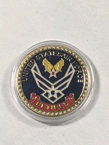 US Air Force USAF Retired Veteran Coin Integrity Service Excellence con custodia - Foto 1 di 4