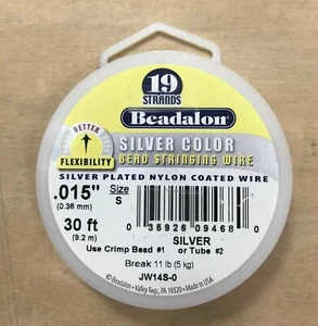 Beadalon Filo per corde perline placcato argento rivestito in nylon - 19 fili .015" - Foto 1 di 4