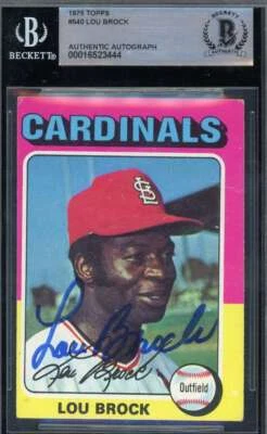 Autógrafo Topps 1975 firmado por Lou Brock Beckett BAS Foto 1 de 2