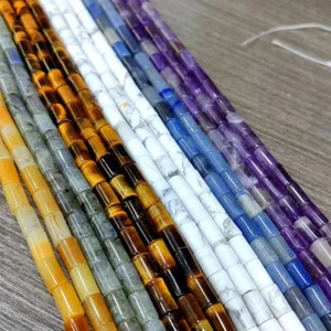 5*8mm Multi-color Gemstone Tube Cylinder Loose Beads for Jewelry Making DIY 15" - Picture 1 of 25