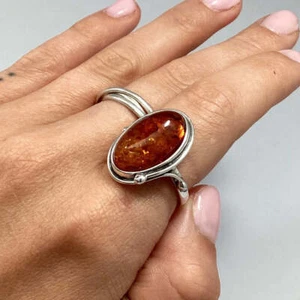 Amber Gemstone Solid 925 Sterling Silver Beautiful Handmade Wedding Ring SR1353 - Picture 1 of 6