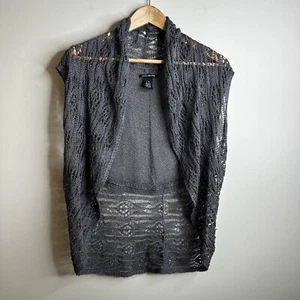 Lucky Brand Crochet Vest Womens L/XL Gray Brown Linen Blend Cottagecore Grunge - Picture 1 of 11