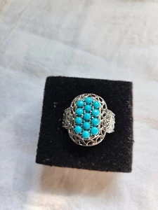 Arizona Sleeping Beauty Blue Turquoise Cluster Ring Size 7 Stainless Steel - Picture 1 of 8