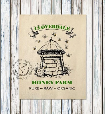 Primitive Farmhouse Cloverdale Honey Beehive Bee Decorative Fabric Panel #1216 - Image 1 of 4