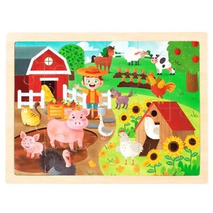 24 Pieces Puzzles for Kids Ages 3-5 Farm Wooden Jigsaw Puzzles with Storage T... - Picture 1 of 7