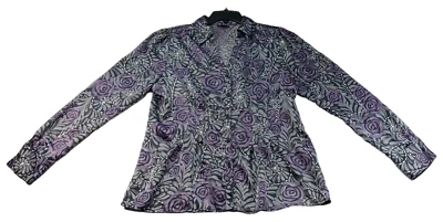 Blusa East 5th Ave para mujer talla grande gris estampado floral seda manga larga Foto 1 de 4