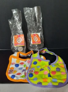 2008 LITTLE MISS MATCHED REVERSIBLE POLKA-DOTS & STRIPES BIBS SET OF 2  NEW - Picture 1 of 5