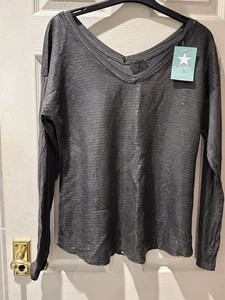 LOOBE Moda Sequin Front Grey/Brown Top Long Sleeves Plain Back One Size BNWT - Picture 1 of 7