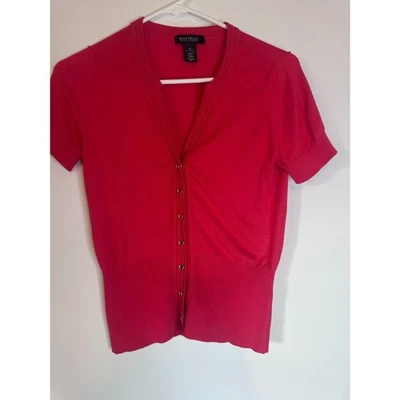 Suéter cárdigan rojo manga corta White House Black Market XS Foto 1 de 4