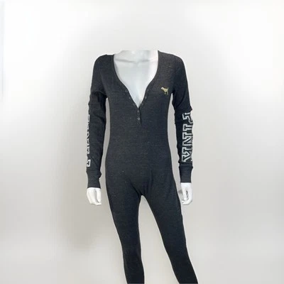 Pijama Victoria’s Secret rosa gris tejido gofre de una pieza, solapa trasera pequeño Foto 1 de 4