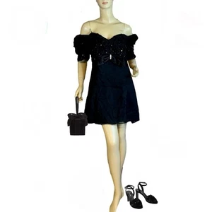 VESTIDO FORMAL VINTAGE AÑOS 90 SCARLETT NITE NEGRO GASA Y LENTEJUELAS TALLA 16 - Imagen 1 de 10