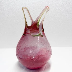 Vintage 80s Hand Blown Art Glass Vase Artist Signed 1985 Pink Mauve - Picture 1 of 12
