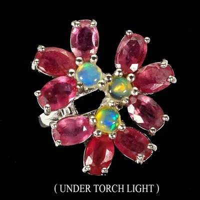 Anillo de plata de ley 925 rubí ovalado 6x4 mm ópalo de fuego piedras preciosas naturales tamaño de joyería Foto 1 de 4