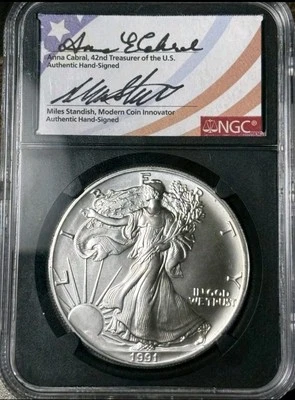 Silver Eagle 1991 MS69 producción temprana NGC - Cabral/firmado Standish Foto 1 de 4