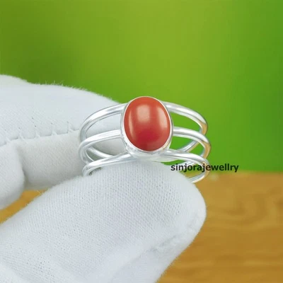 Red Coral Gemstone 925 sterling silver handmade Gift Ring US size 5 to 13 - Image 1 of 4