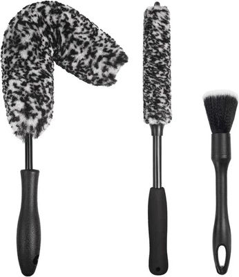NIKCOSMK 3PCS Wheel Brush Kit for Cleaning and Tire, Black